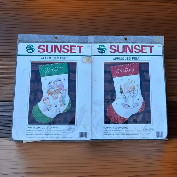 Dimensions Other - Sunset Christmas Stocking Kit Applique Felt Holly Angel/Away In A Manger Lot 2